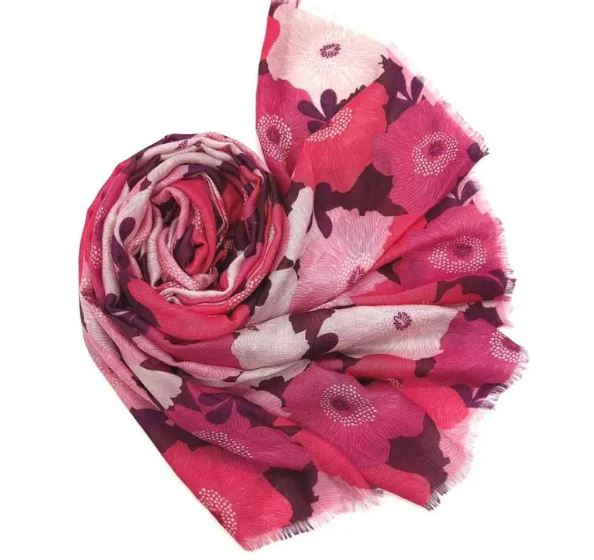 Grand foulard imprimé fleurs roses