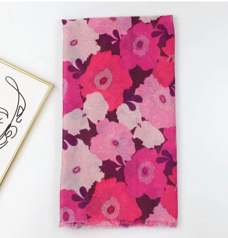 Grand foulard imprimé fleurs roses