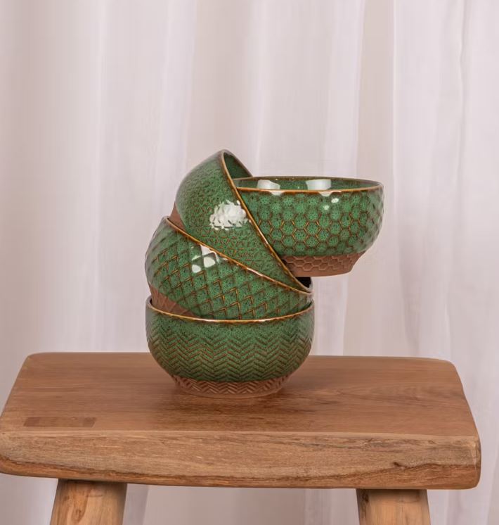 Coffret de 4 coupelles porcelaine "Jaspe" vert