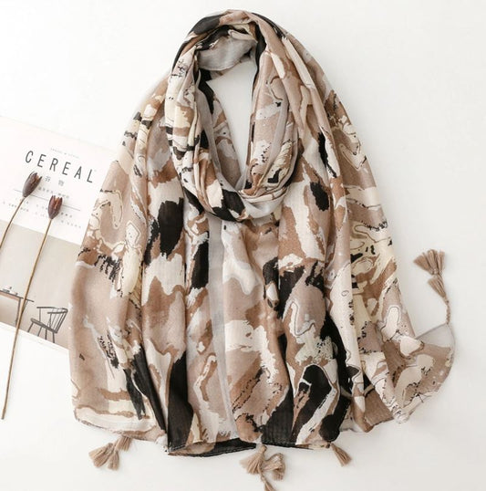 Grand foulard imprimé dégradé avec pompons