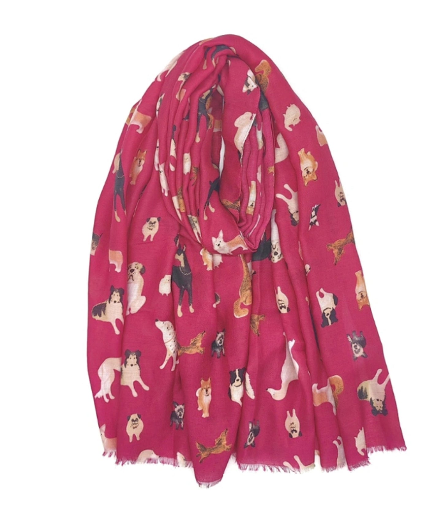 Grand foulard rose imprimé motif chien