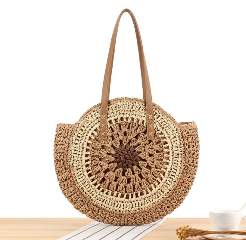 Sac porté épaule sac plage tressé crochet bohème CAMEL