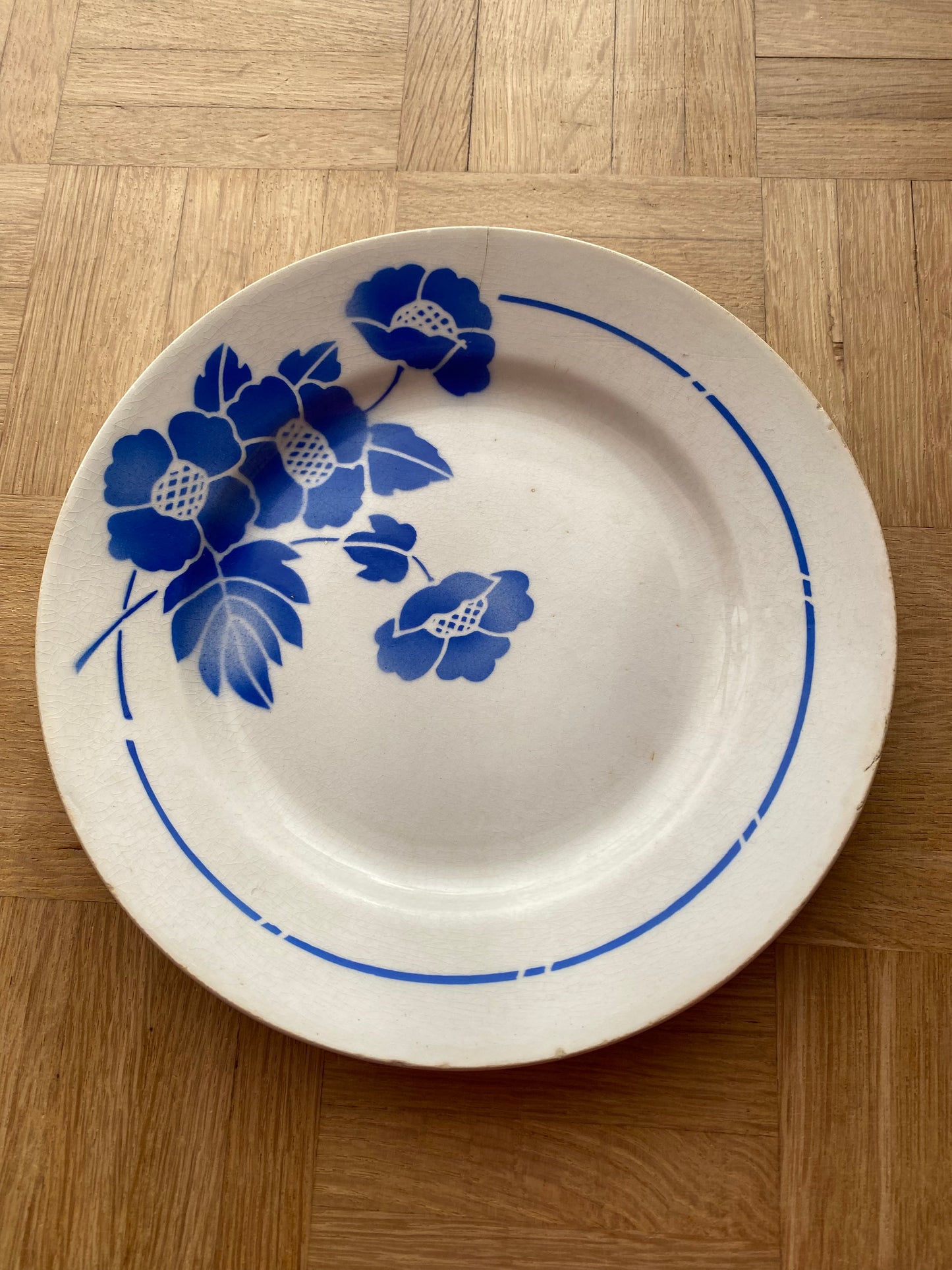 7 assiettes plates fleurs bleues Moulin des Loups