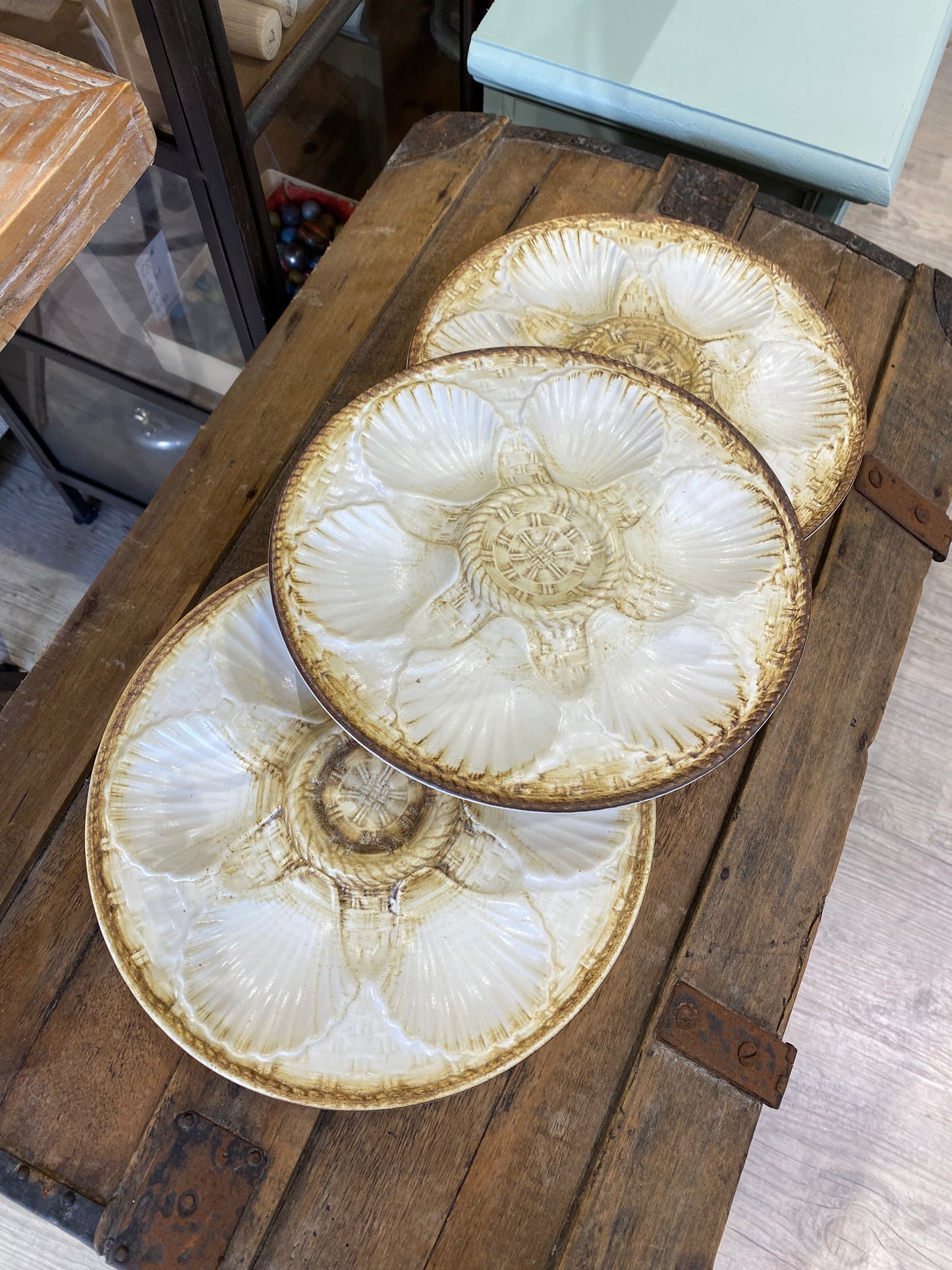 Lot de 3 assiettes à coquillage Barbotine