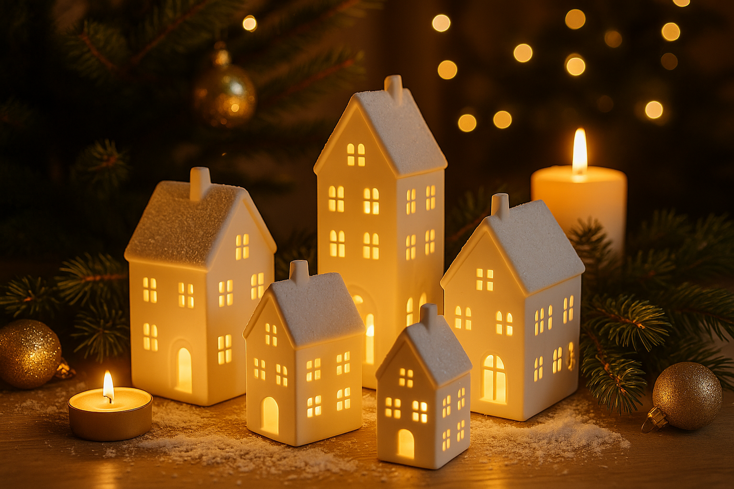 ambiance de noël avec maisons céramique Räder