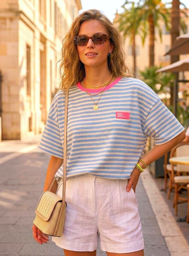 T-shirt marinière à col rose