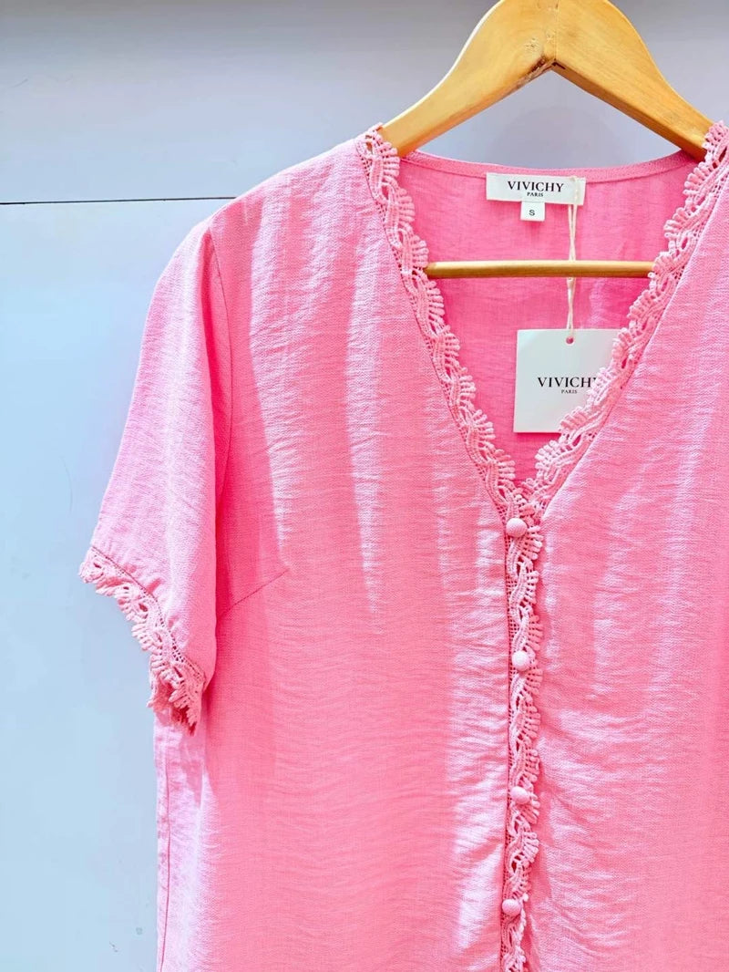 Blouse Col Dentelle à Boutons VIVICHY