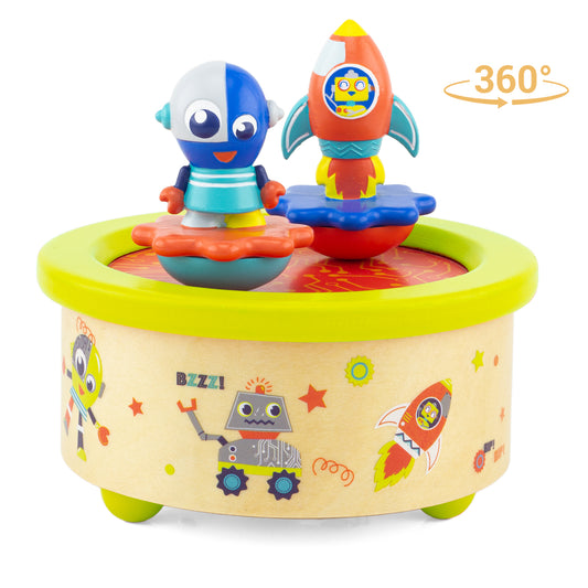Boite à musique en bois "la fusée et le robot"