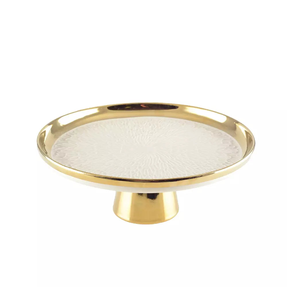 PLAT A TARTE SUR PIED CREME AVEC BORD DORE
