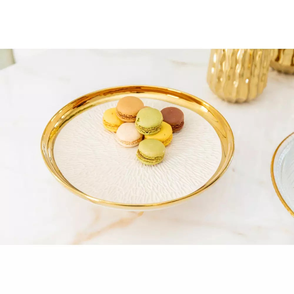 PLAT A TARTE SUR PIED CREME AVEC BORD DORE