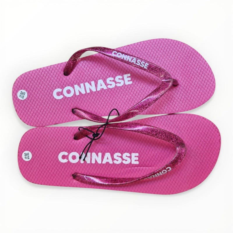 TONGS à paillettes à message "CONNASSE"