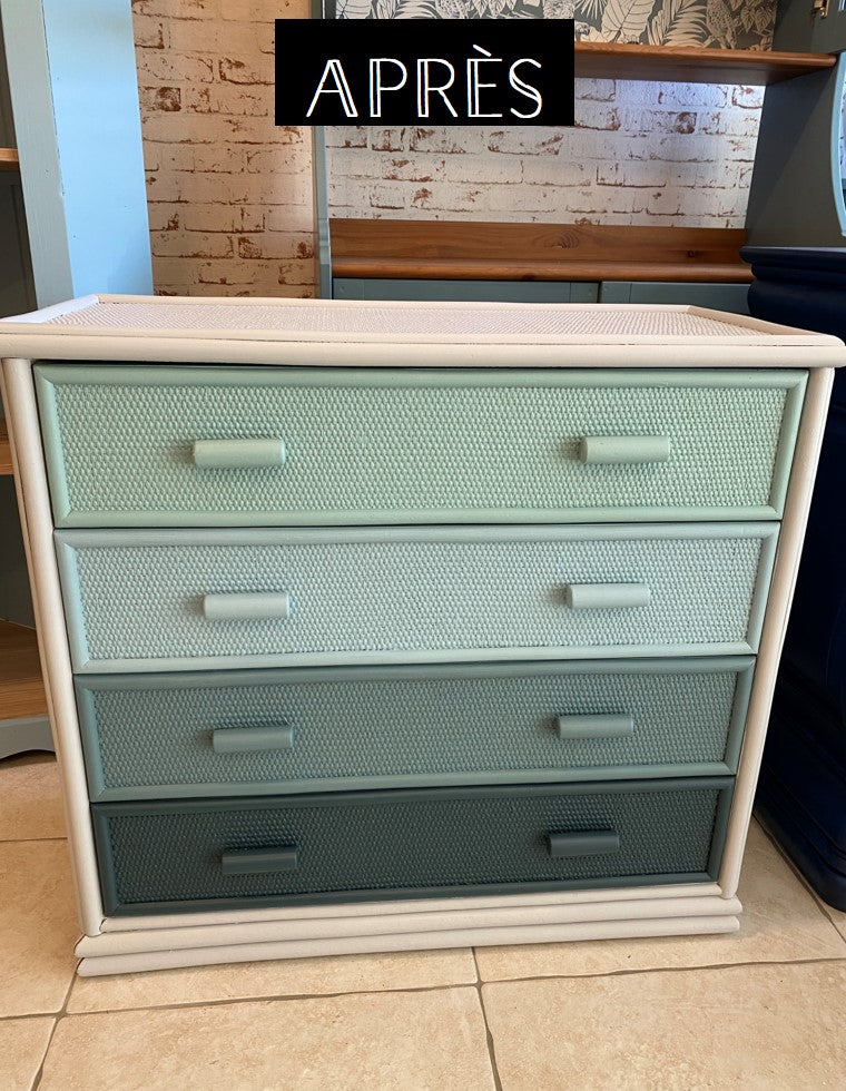 Commode rotin 4 tiroirs vintage