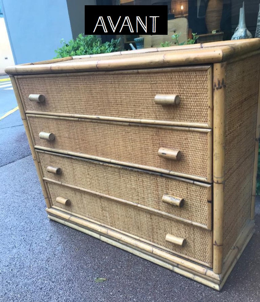 Commode rotin 4 tiroirs vintage