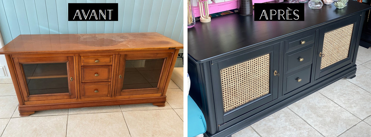 Meuble TV en merisier relooké
