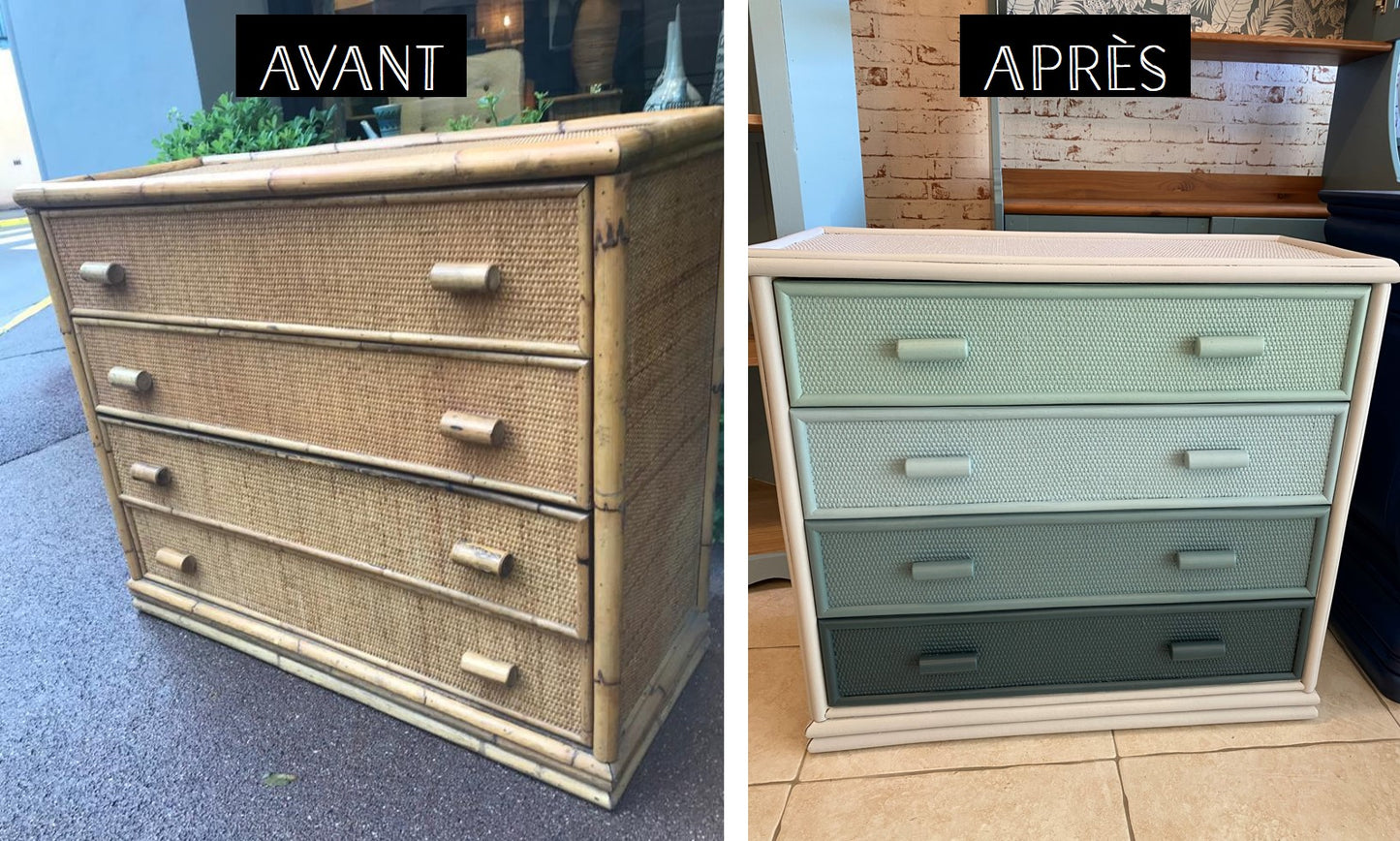 Commode rotin 4 tiroirs vintage