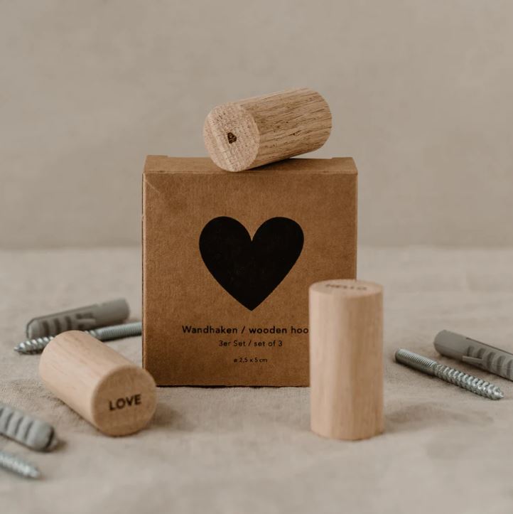 Crochets muraux bois - Hello Love (lot de 3)