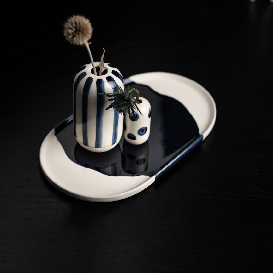 Vase bleu d'encre "rayures" - Räder
