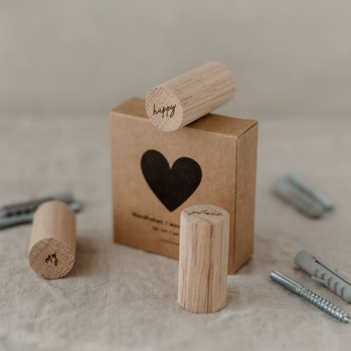 Crochets muraux bois - My happy place (lot de 3)