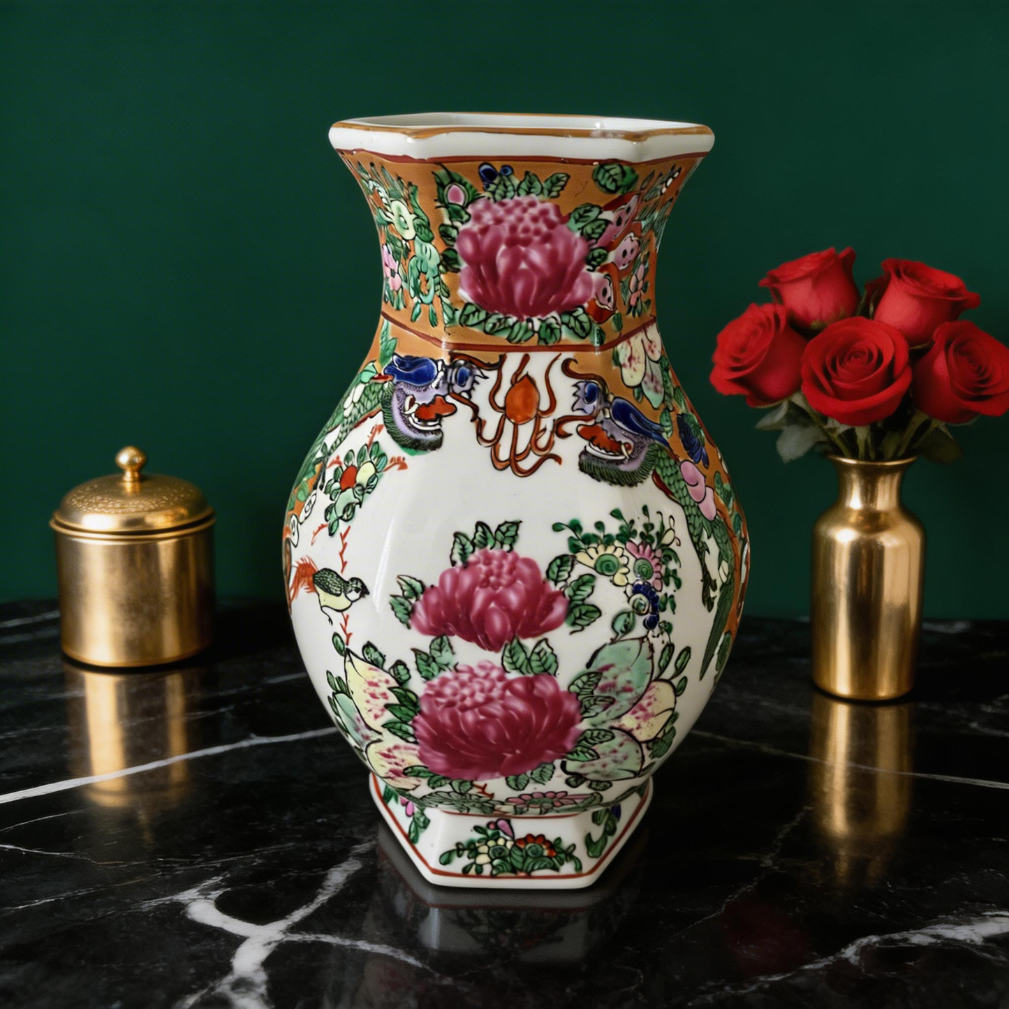 Vase chinois en porcelaine décor Canton “famille rose”