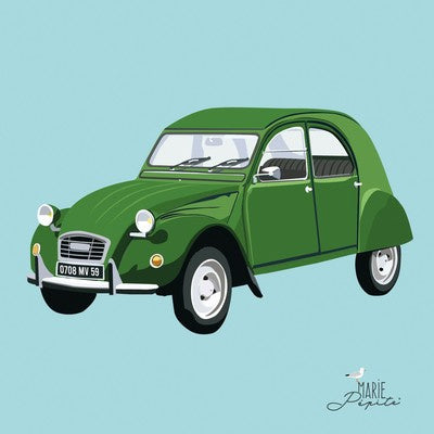 Petit tableau 2CV verte  11 x 11 cm
