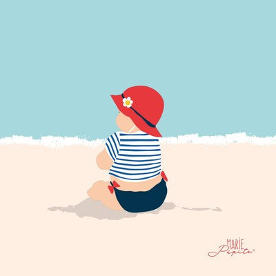 Petit tableau Bébé sur la plage 11 x 11 cm (