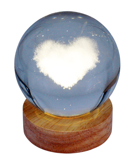 Sulfure hologramme COEUR EN NUAGE avec support LED en bois