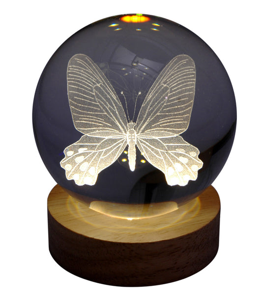 Sulfure hologramme PAPILLON avec support LED en bois