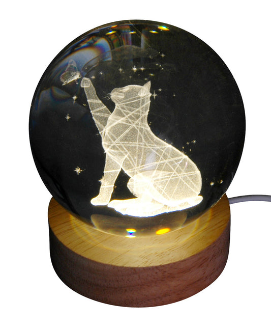 Sulfure hologramme CHAT avec support LED en bois