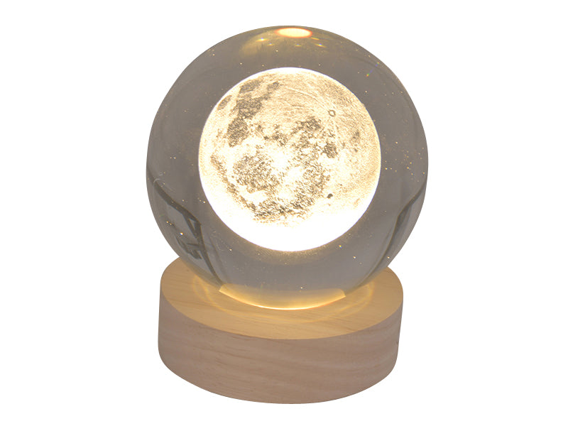 Sulfure hologramme LUNE avec support LED en bois