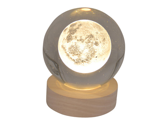 Sulfure hologramme LUNE avec support LED en bois