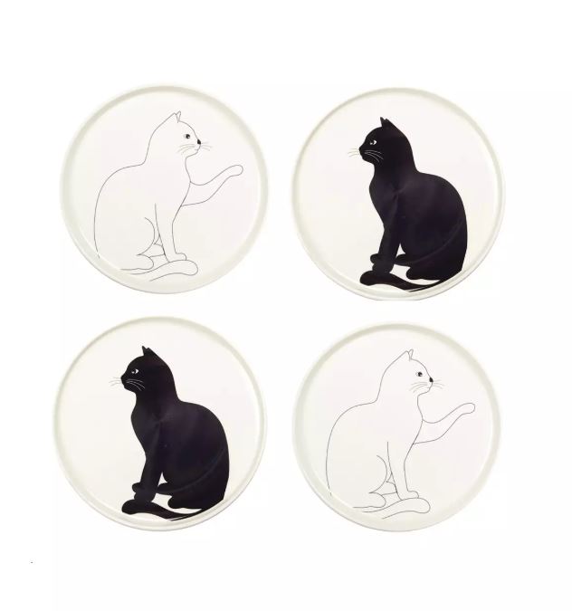 Lot de 4 assiettes a dessert chat noir et blanc