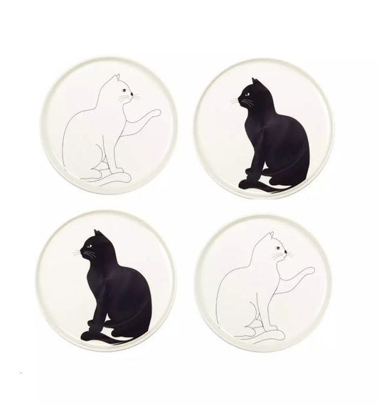 Lot de 4 assiettes a dessert chat noir et blanc