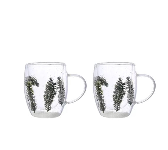 LOT DE 2 Tasses à thé double paroi Branches sapin 350ml