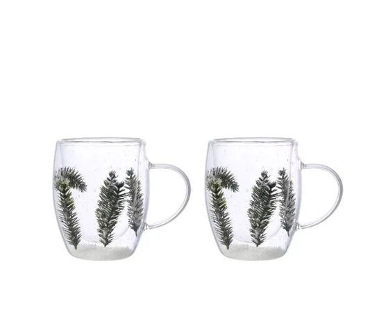 LOT DE 2 Tasses à thé double paroi Branches sapin 350ml