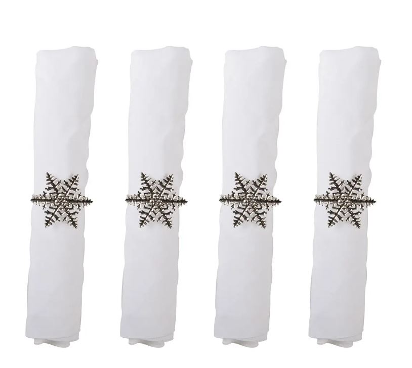 Lot de 4 ronds de serviettes flocons argentés