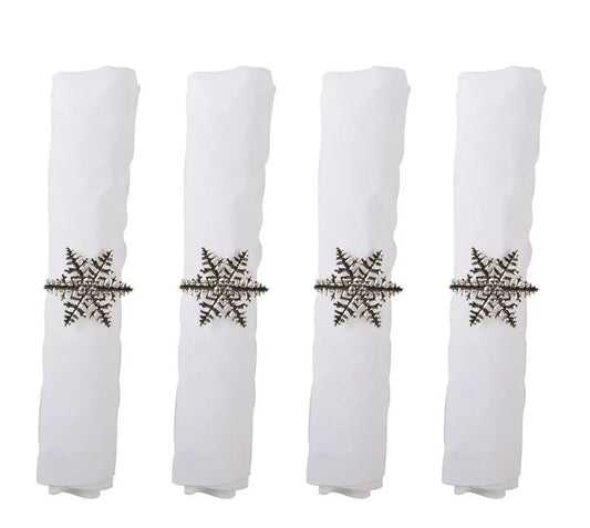 Lot de 4 ronds de serviettes flocons argentés