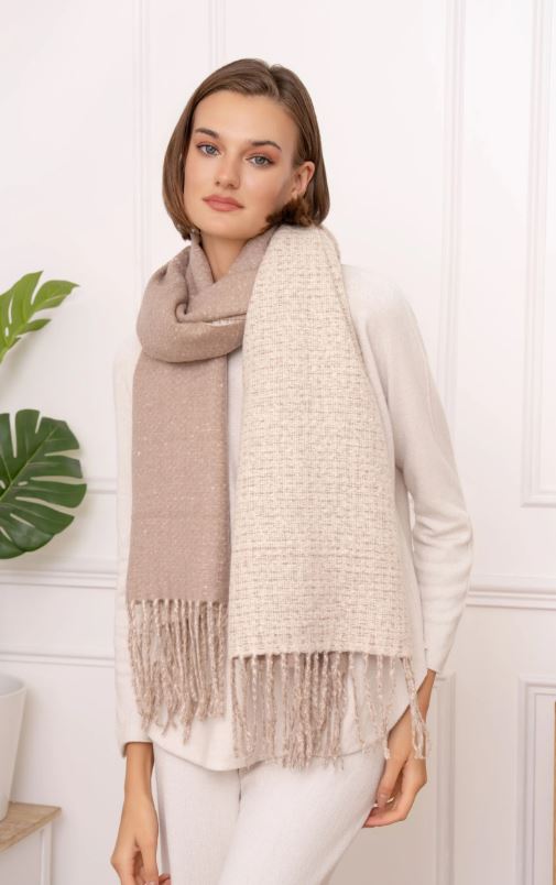 Echarpe douce bicolore réversible avec frange