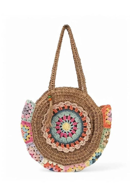 Sac crochet rond en paille papier
