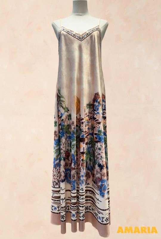 Robe longue bohème Imprimé paysage Méditerranéen NUDE