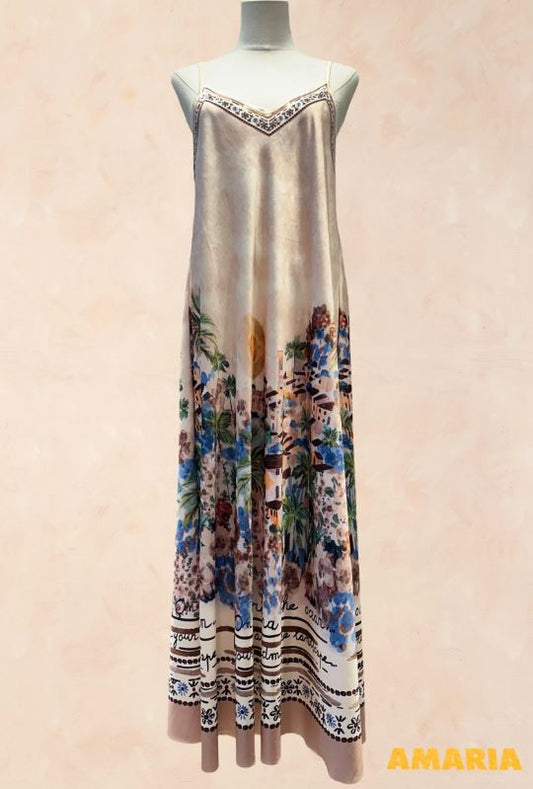 Robe longue bohème Imprimé paysage Méditerranéen NUDE