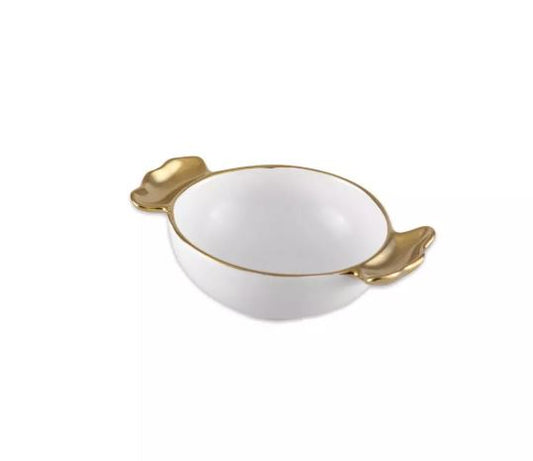Coupelle forme bonbon en porcelaine, poignées dorées
