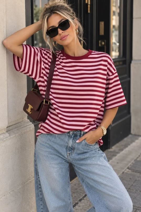 T-shirt Femme Oversize Rayé - Taille S/M