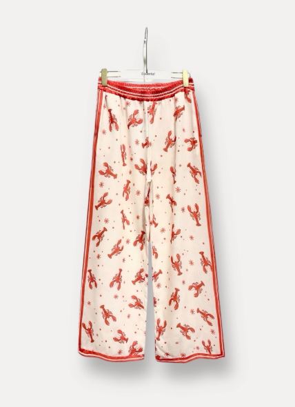 Pantalon imprimé "Homard" corail ou bleu - Taille Unique