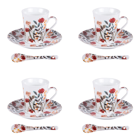 Coffret 4 tasses avec cuillères "Flor"