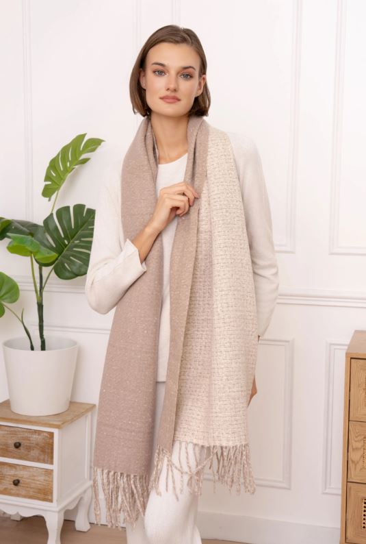 Echarpe douce bicolore réversible avec frange