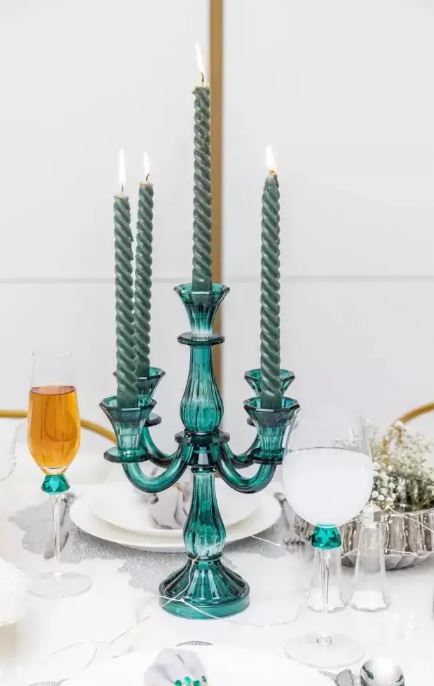 Chandelier en verre 5 feux turquoise