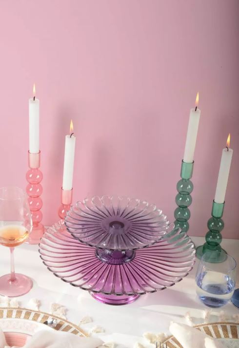 Plat à gâteaux sur pied bleu 21cm