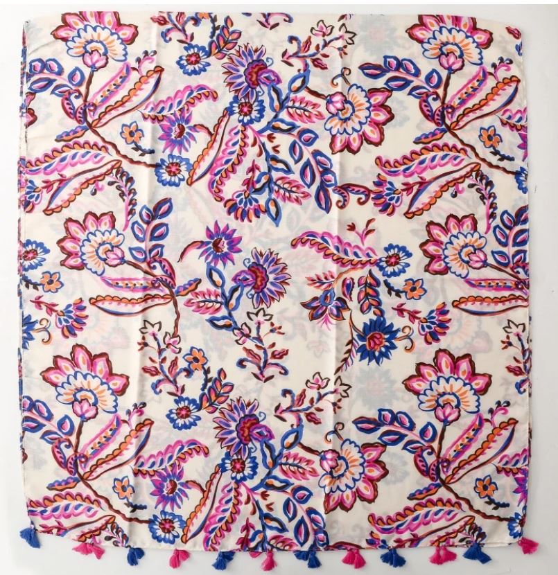 Foulard imprimé Fleur avec pompons