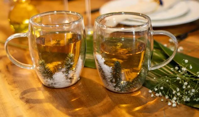 LOT DE 2 Tasses à thé double paroi Branches sapin 350ml