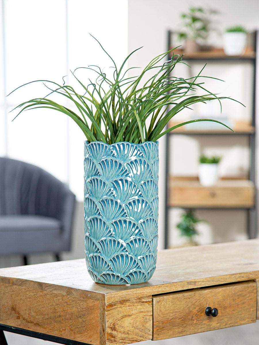 Vase "écailles" en céramique bleu vert